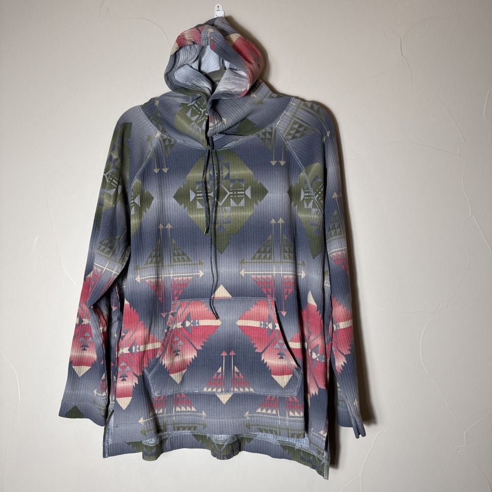 Chaps Shirt Womens 1XL Aztec Print Hoodie‎ Long Sleeve Cotton Pullover
